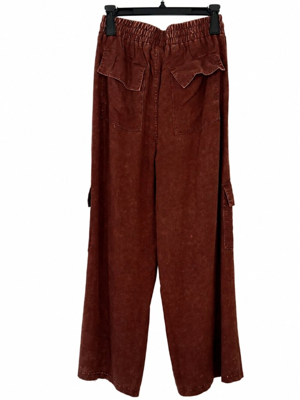 Zenana Outfitters Linen Blend Mahogany Mineral Wash Wide Leg Cargo Pants NWT - Picture 9 of 13